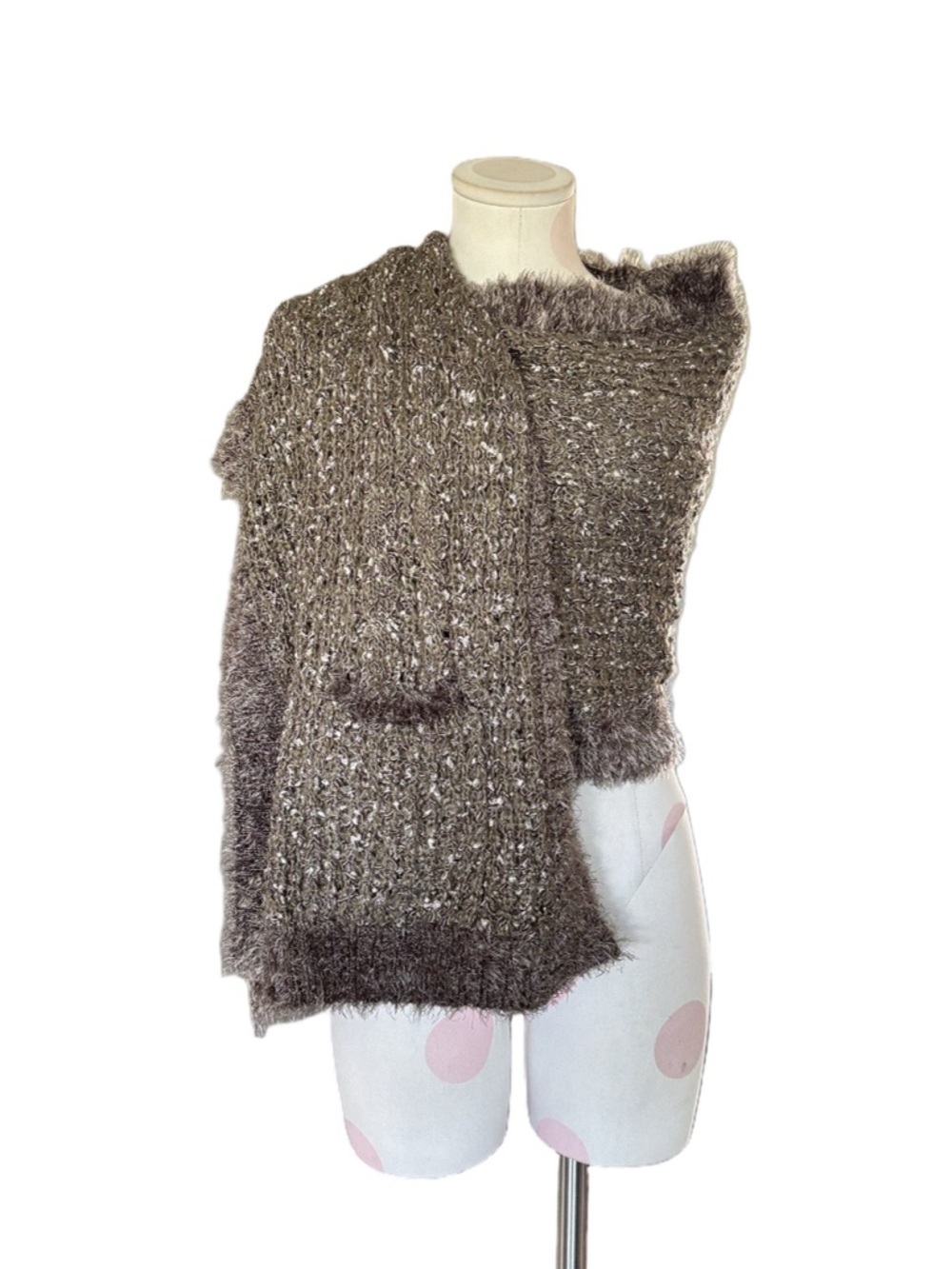 NWT boho Textured Chenille Knit Scarf Wrap - Brown/Taupe - OS